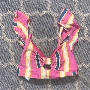 Striped crop top with ruffle sleeves